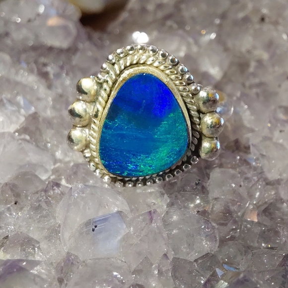 Jewelry - Stunning Australian Opal Silver Ring Size 6